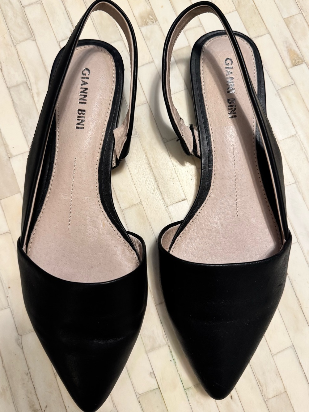 Gianni Bini Black Authentic Leather Pointed Toe Slingback Flats Size 7.5